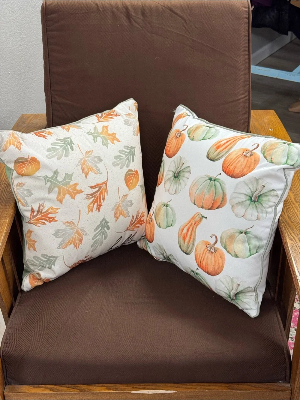 Autumn Pumpkin & Leaf Decorative Throw Pillow Pair